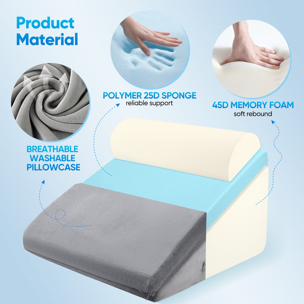 AMTPM Wedge Pillow - 12"Memory Foam Triangle Cushion for Sleep Apnea, Acid Reflux, Snoring Relief, Back & Leg Elevation, Post Surgery Recovery, Adjustable incline