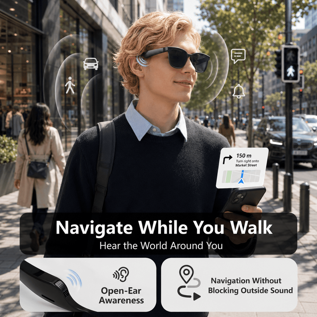 Bluetooth Glasses for Men & Women, AI Smart glasses Music Sunglasses with Open-Ear Speaker, Voice Control & HD Mic, UV400 Lens, 10H Playtime,Waterproof Music Glasses for Driving Travel Work, gifts