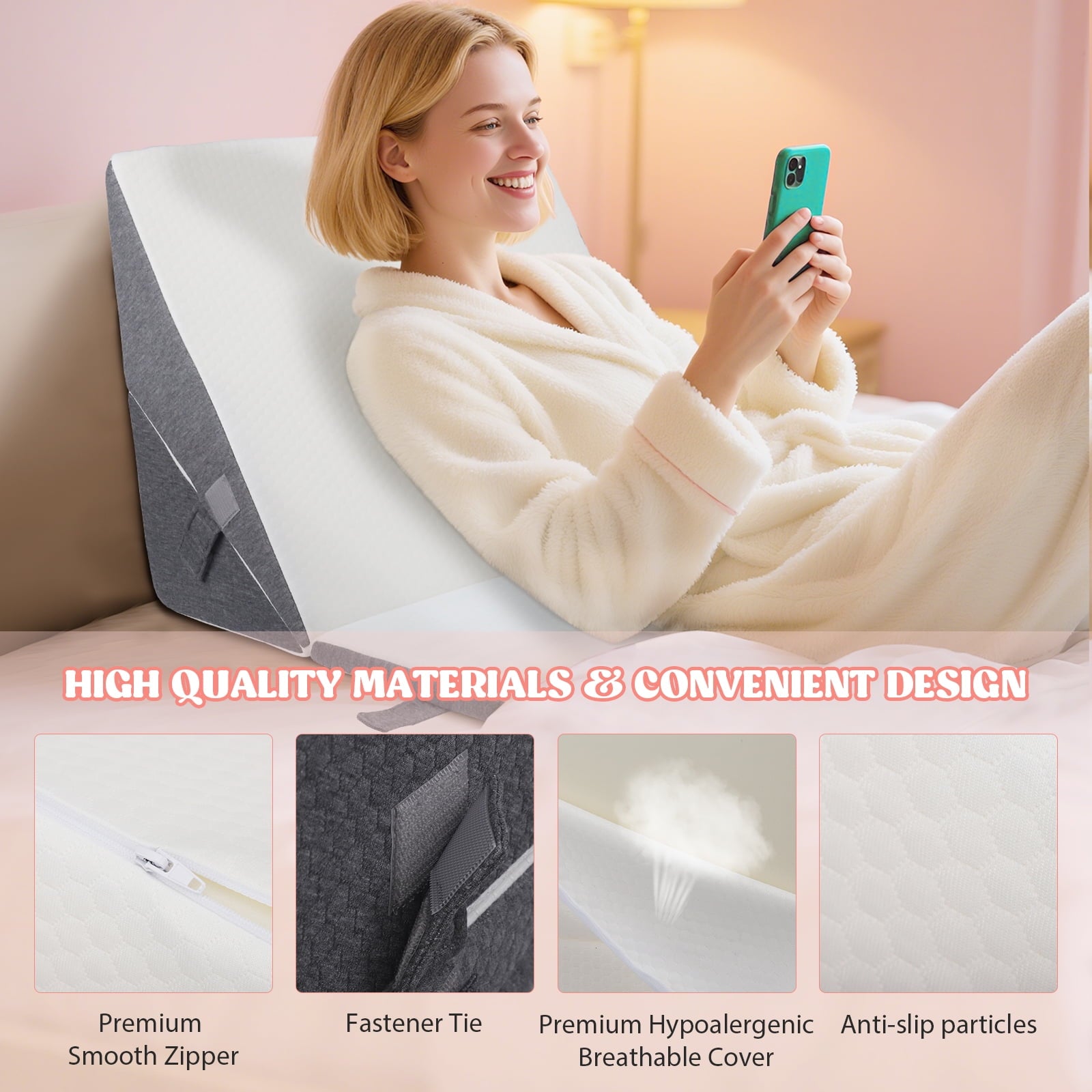 AMTPM 4-in-1 Wedge Pillow，7.5-12 Inches Adjustable Height , Separable Dual-Layer Memory Foam Bed Wedge Pillow for Acid Reflux, Snoring & Pregnancy