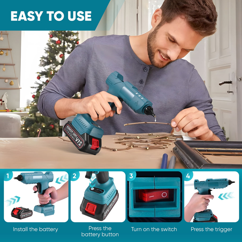 Doulami 100W Cordless Hot Glue Gun with 2.5A Battery and 40 Pcs Glue Sticks Perfect for Crafts
